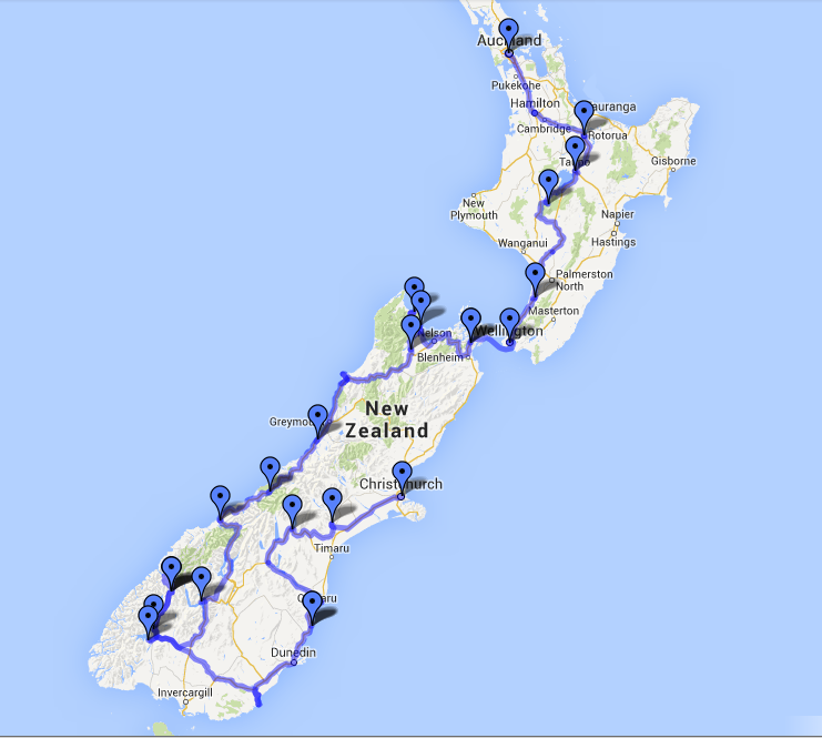 reisefuchs - round the world - (Welt-)Reiseblog: Neuseeland - Route und Übersicht